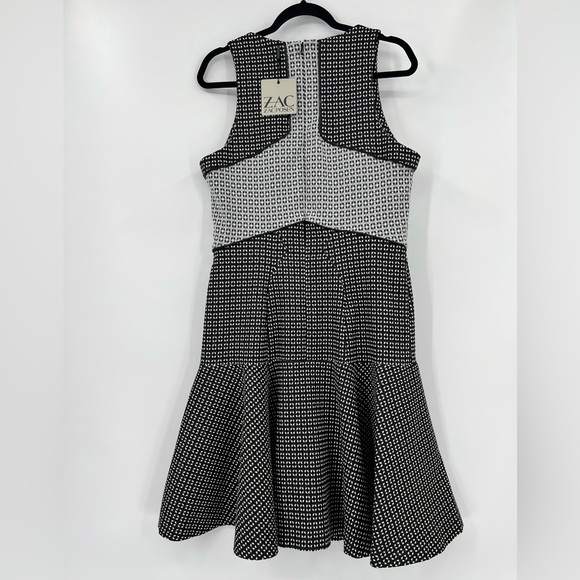 🆕 NWT ZAC Zac Posen VOGUE Peplum Midi Dress Printed Stretch Black Gray White 14 - Picture 4 of 14